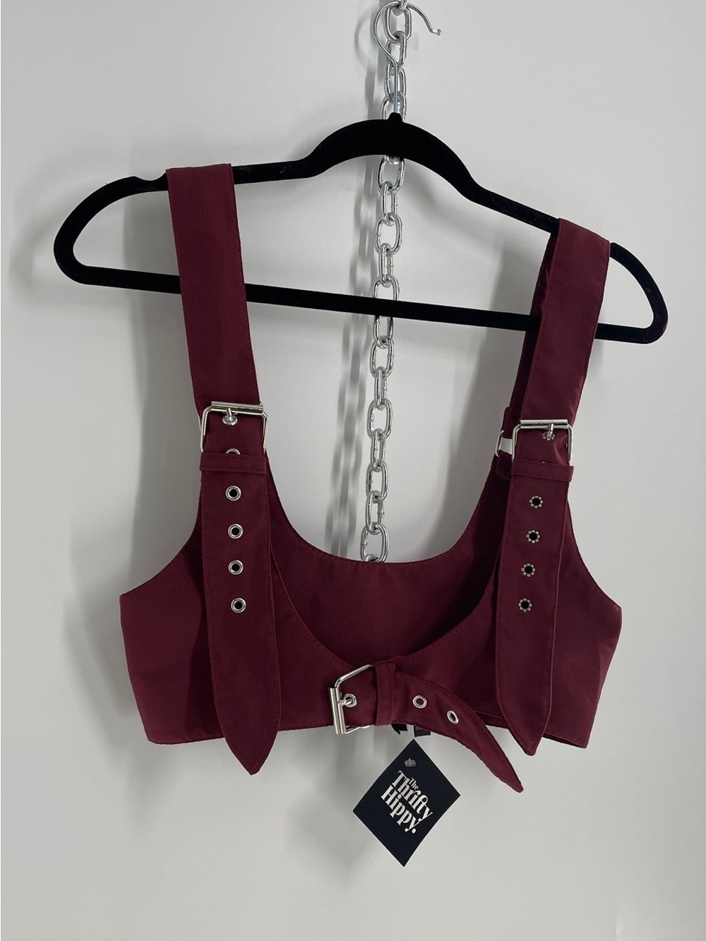 Burgundy Buckle Crop Tank Top - Urban Outfitters small
